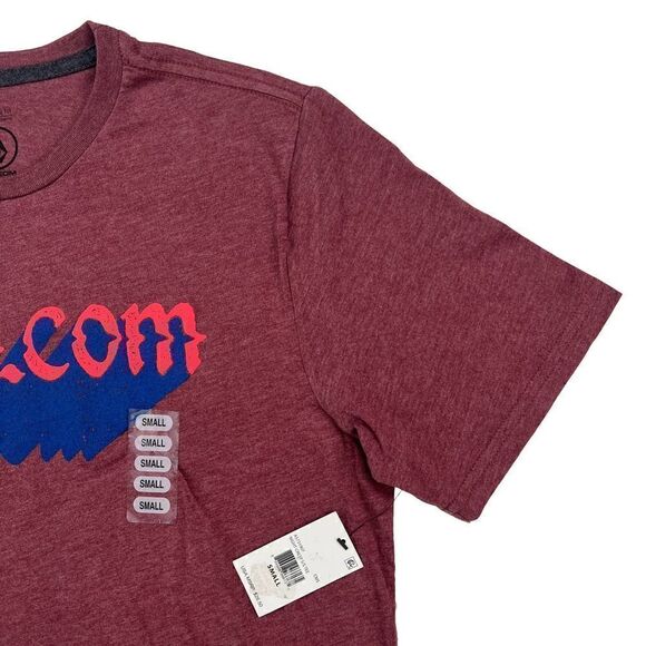 New Volcom Men US S Red T-Shirt Crew Neck Short Sleeve Logo Casual  Night Creep - Picture 5 of 9